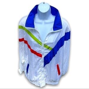 NWT Vintage 90’s Last Resort Women’s White & Multicolored Windbreaker Size Large
